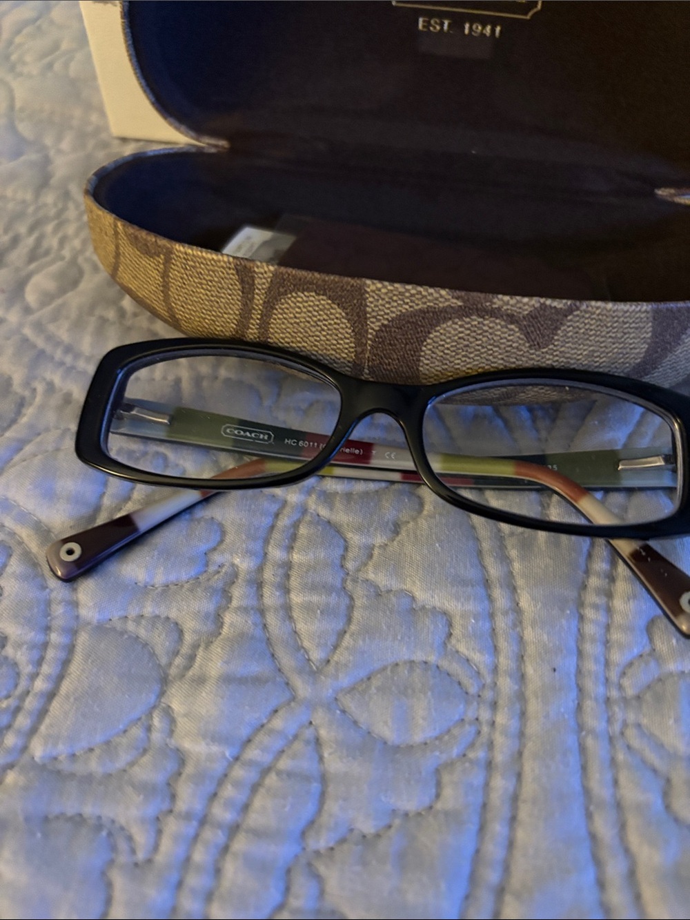 Coach Black Rectangular Women's Glasses with Brown Temple Accents